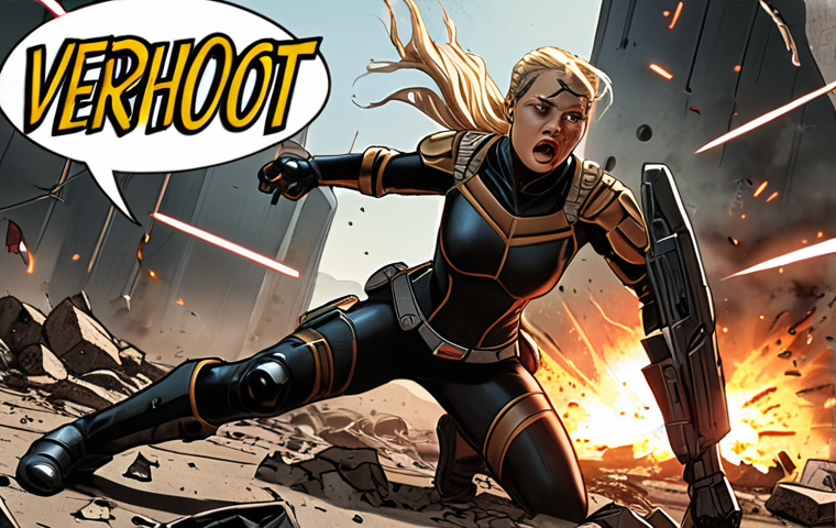 **Image Prompt:** A fierce female hero, Hero A, mid-attack, increasing critical damage. Dynamic pose. Background: a battlefield with futuristic elements. Style: comic book art. Text overlay: "Verhoogt kritieke schade" (Increases critical damage).